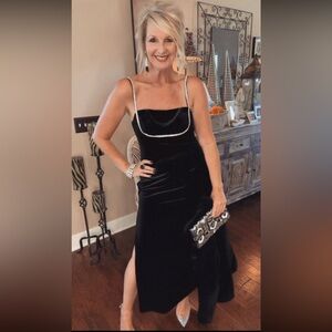 Cupshe Black Velvet Dress with Crystal Trim